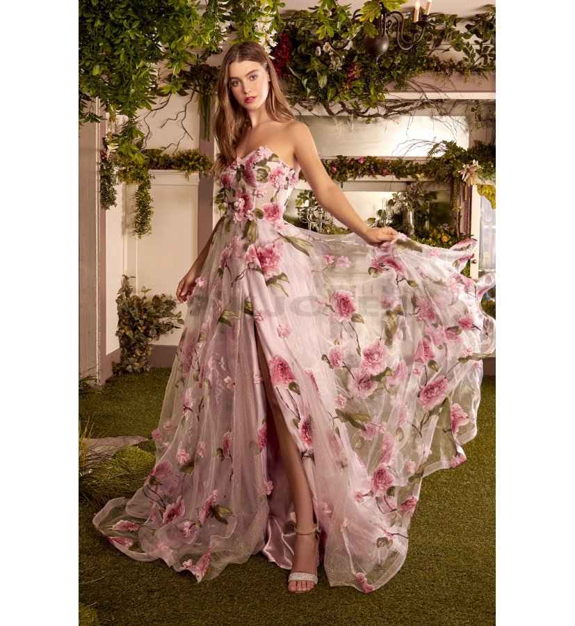 Stropløs blomstret Andrea & kjole - Andrea & Leo Couture - tp kjoler