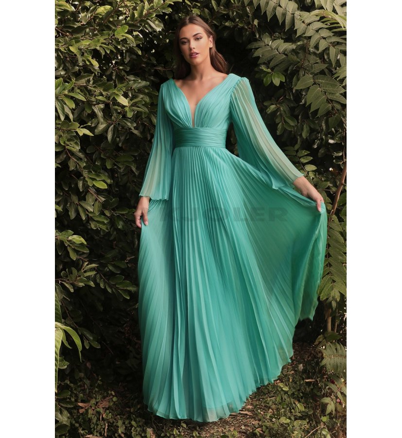fællesskab Direkte chance Jadegrøn plisseret kjole med ærmer - Cinderella - tp kjoler