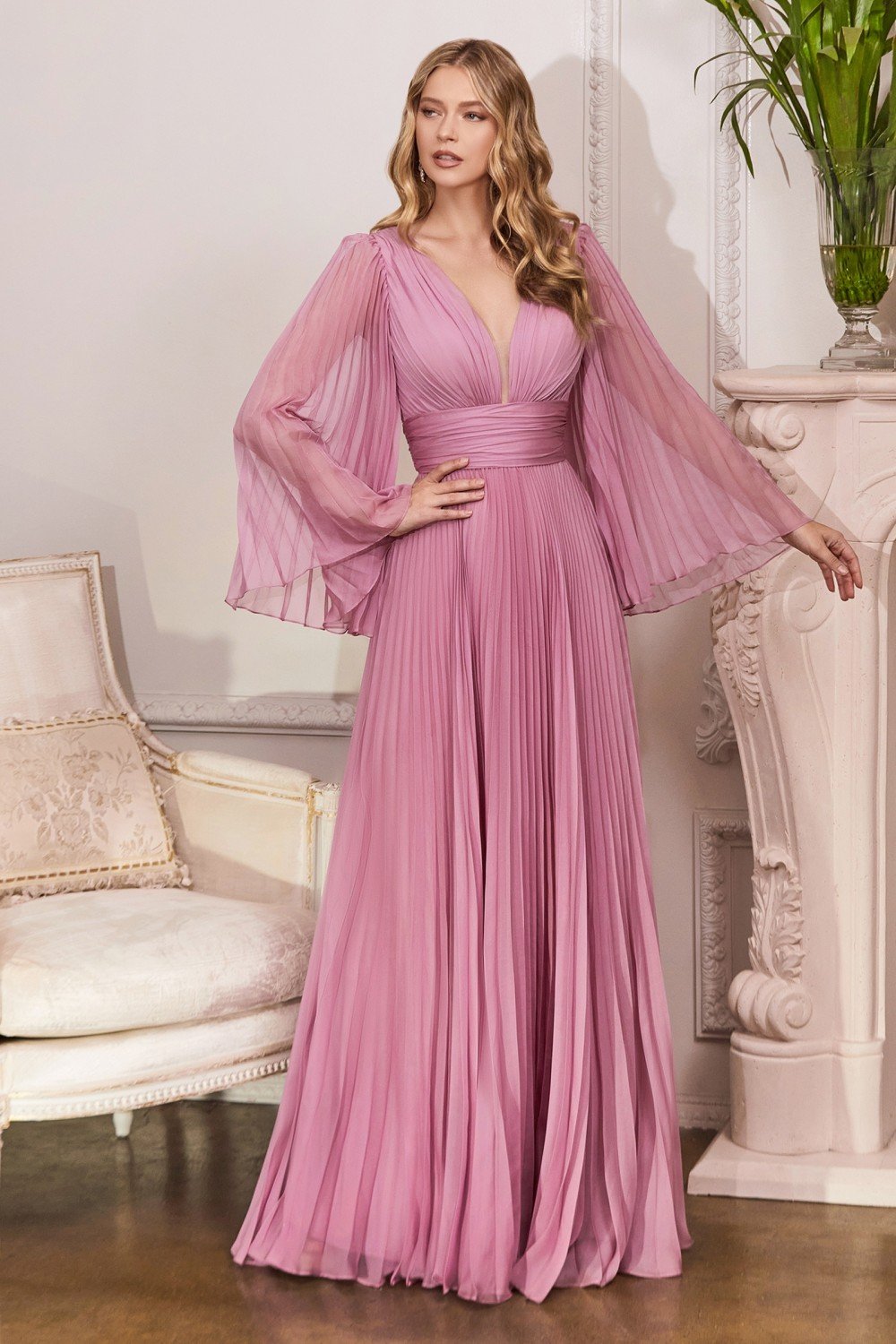 Blossom pink plisseret festkjole ærmer - Cinderella -